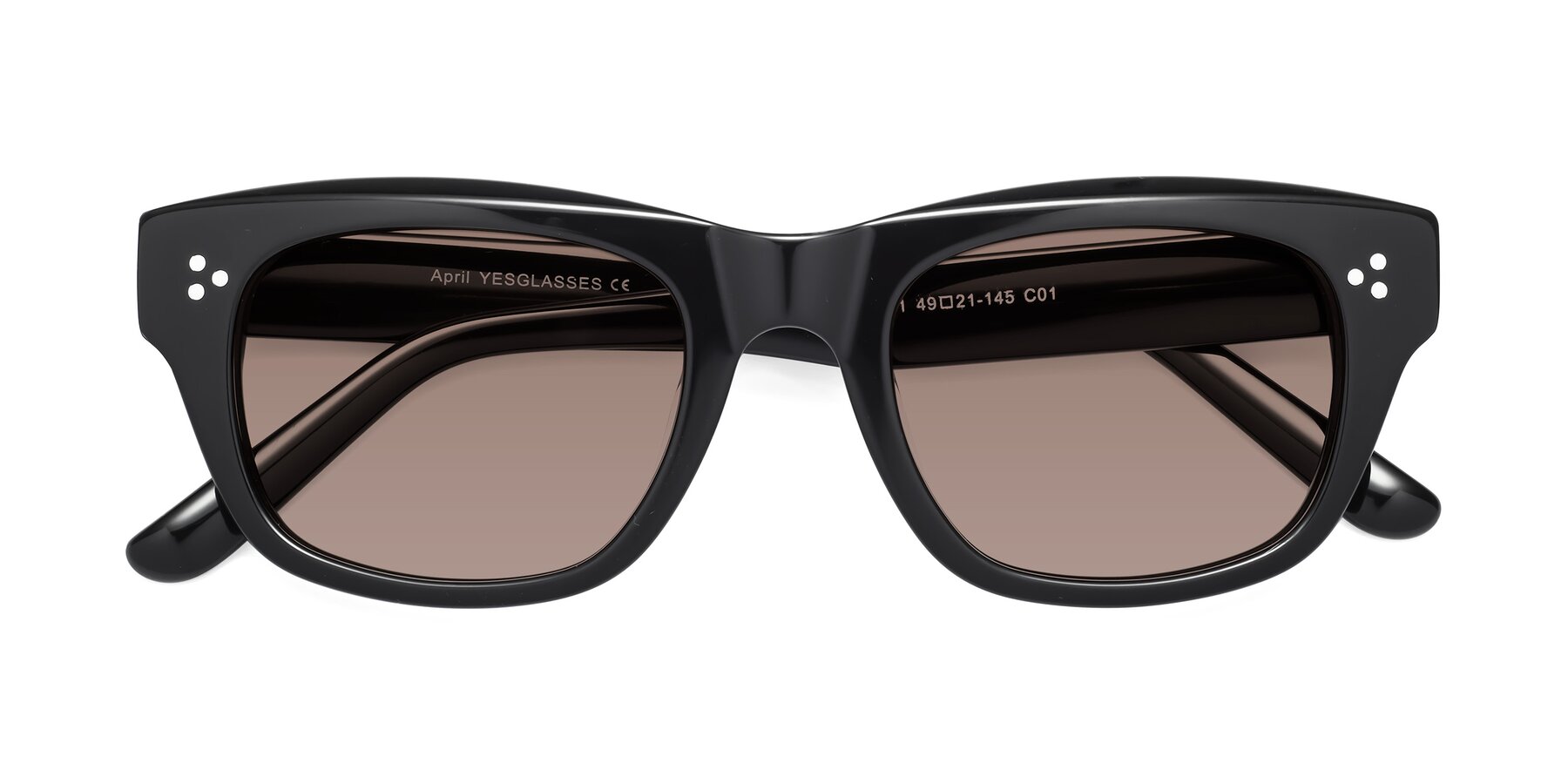 Folded Front of April in Black with Medium Brown Tinted Lenses