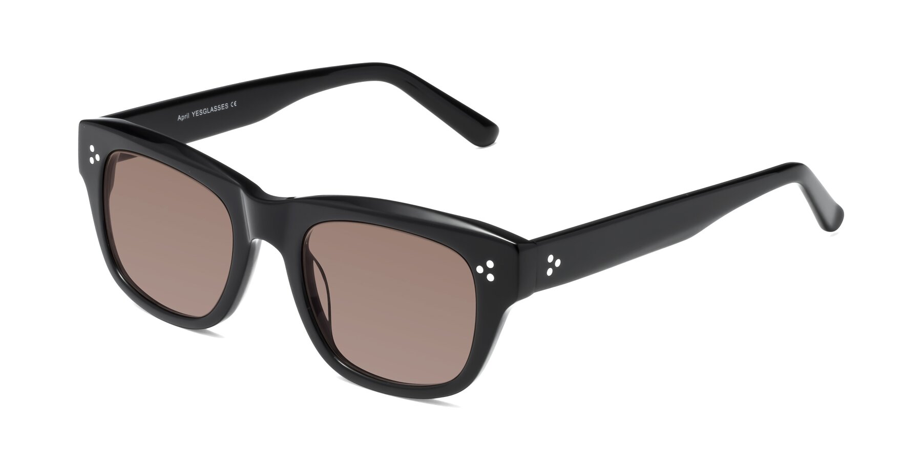 Angle of April in Black with Medium Brown Tinted Lenses