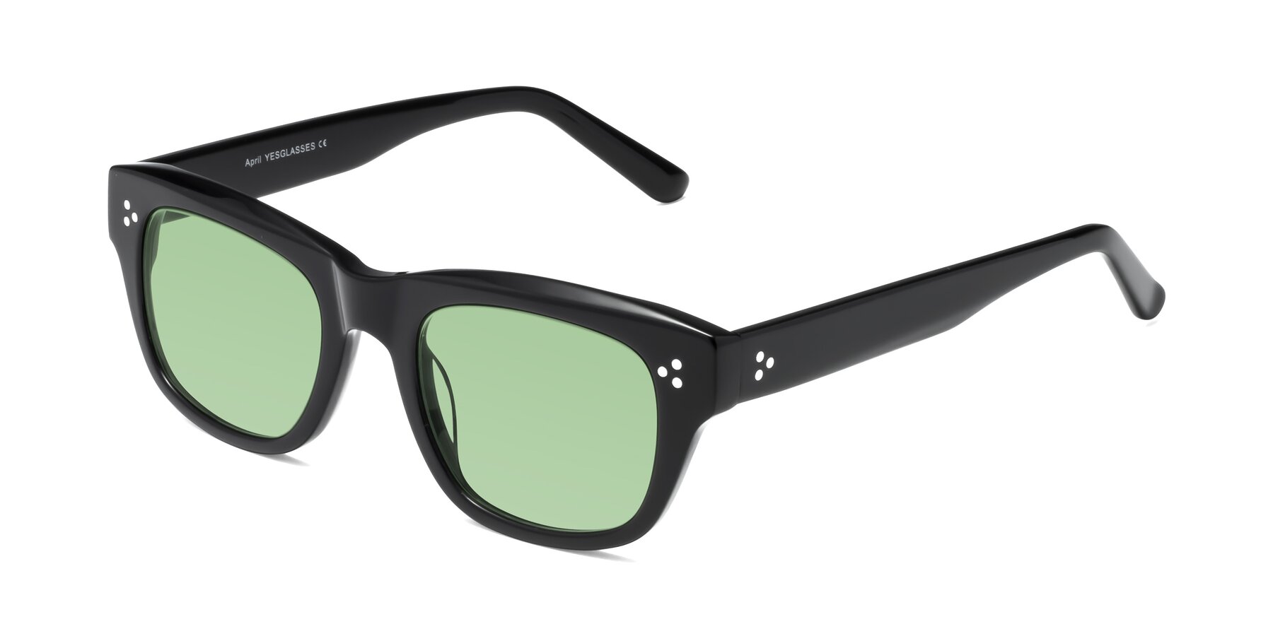 Angle of April in Black with Medium Green Tinted Lenses