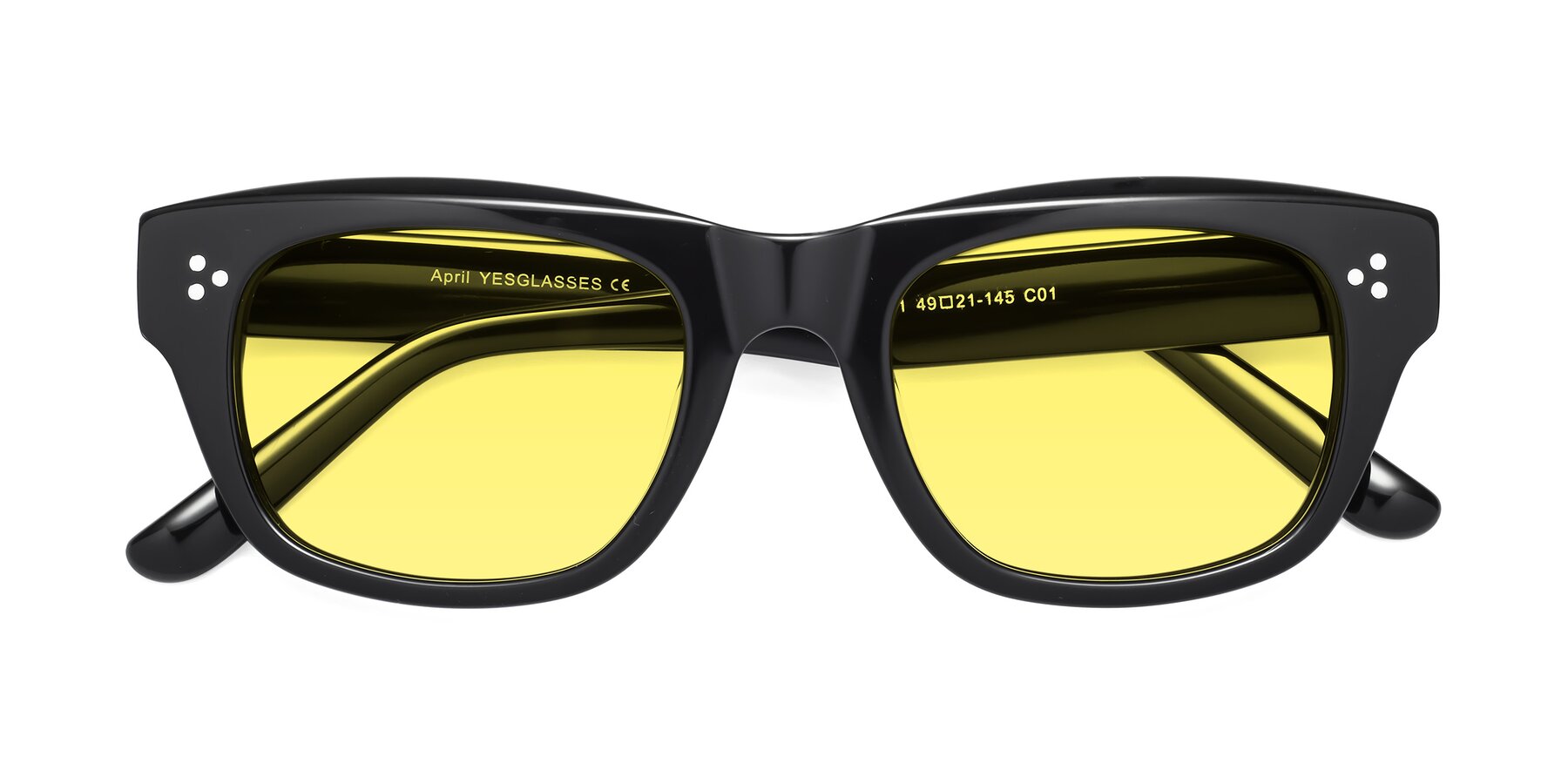 Folded Front of April in Black with Medium Yellow Tinted Lenses