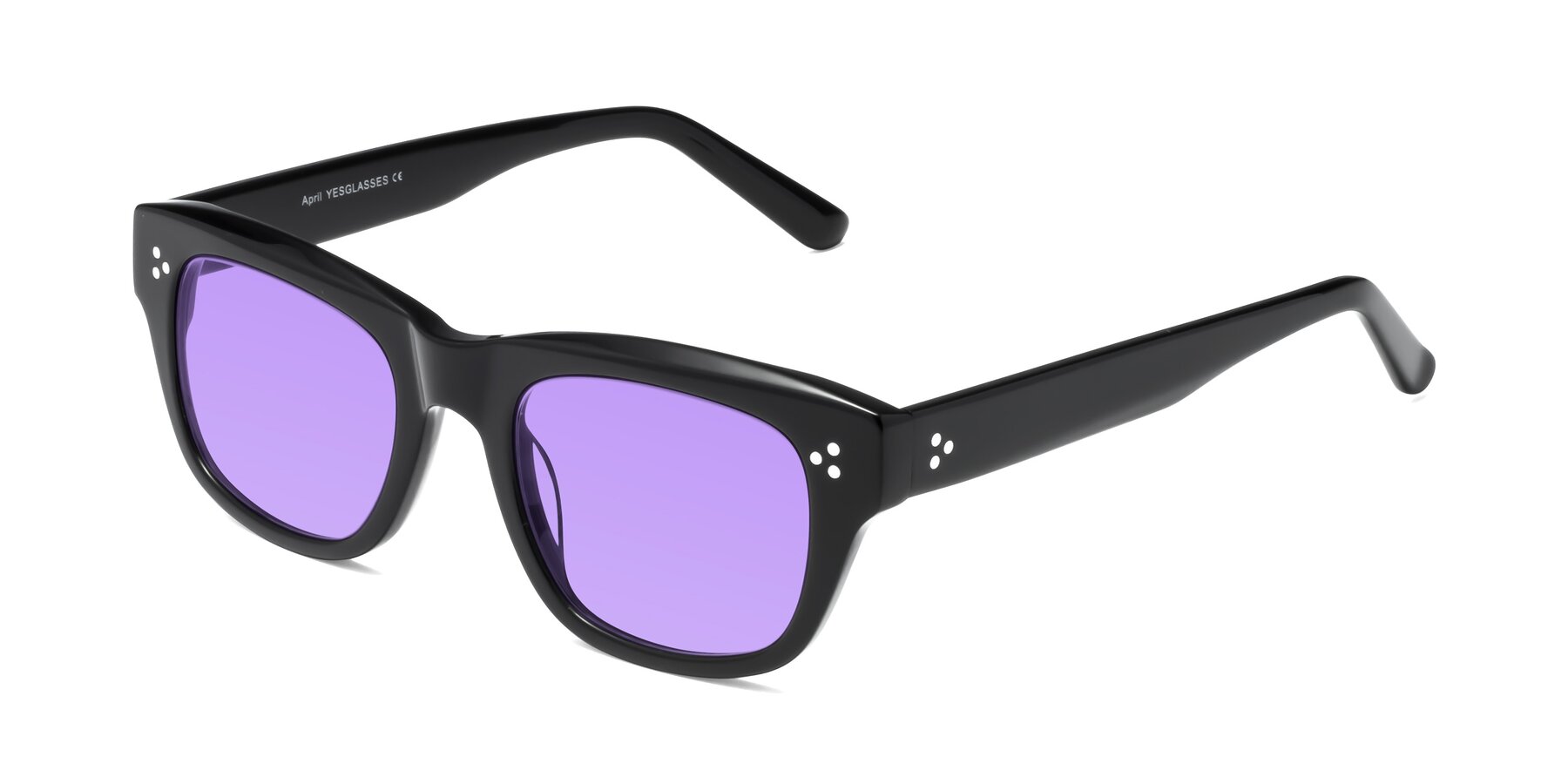 Angle of April in Black with Medium Purple Tinted Lenses