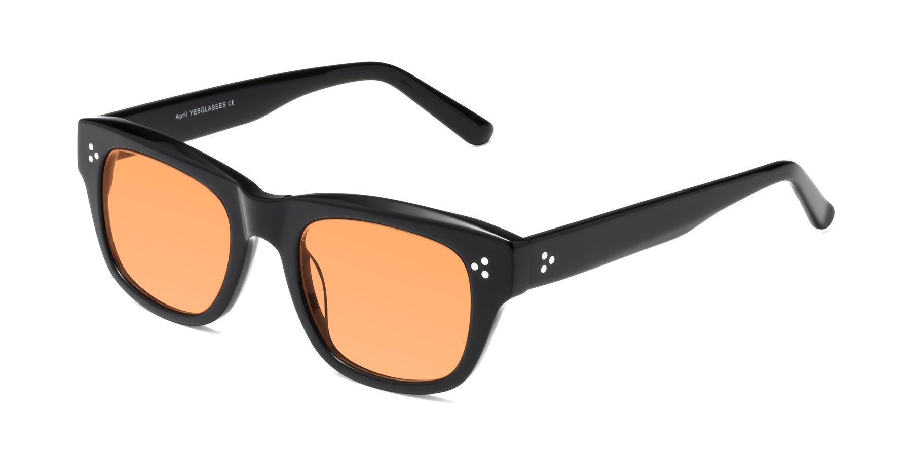 Angle of April in Black with Medium Orange Tinted Lenses