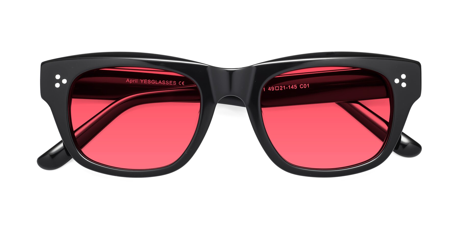 Folded Front of April in Black with Red Tinted Lenses