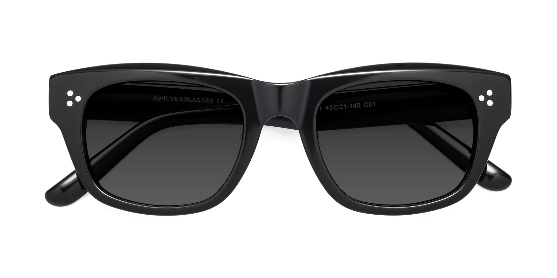 Folded Front of April in Black with Gray Tinted Lenses