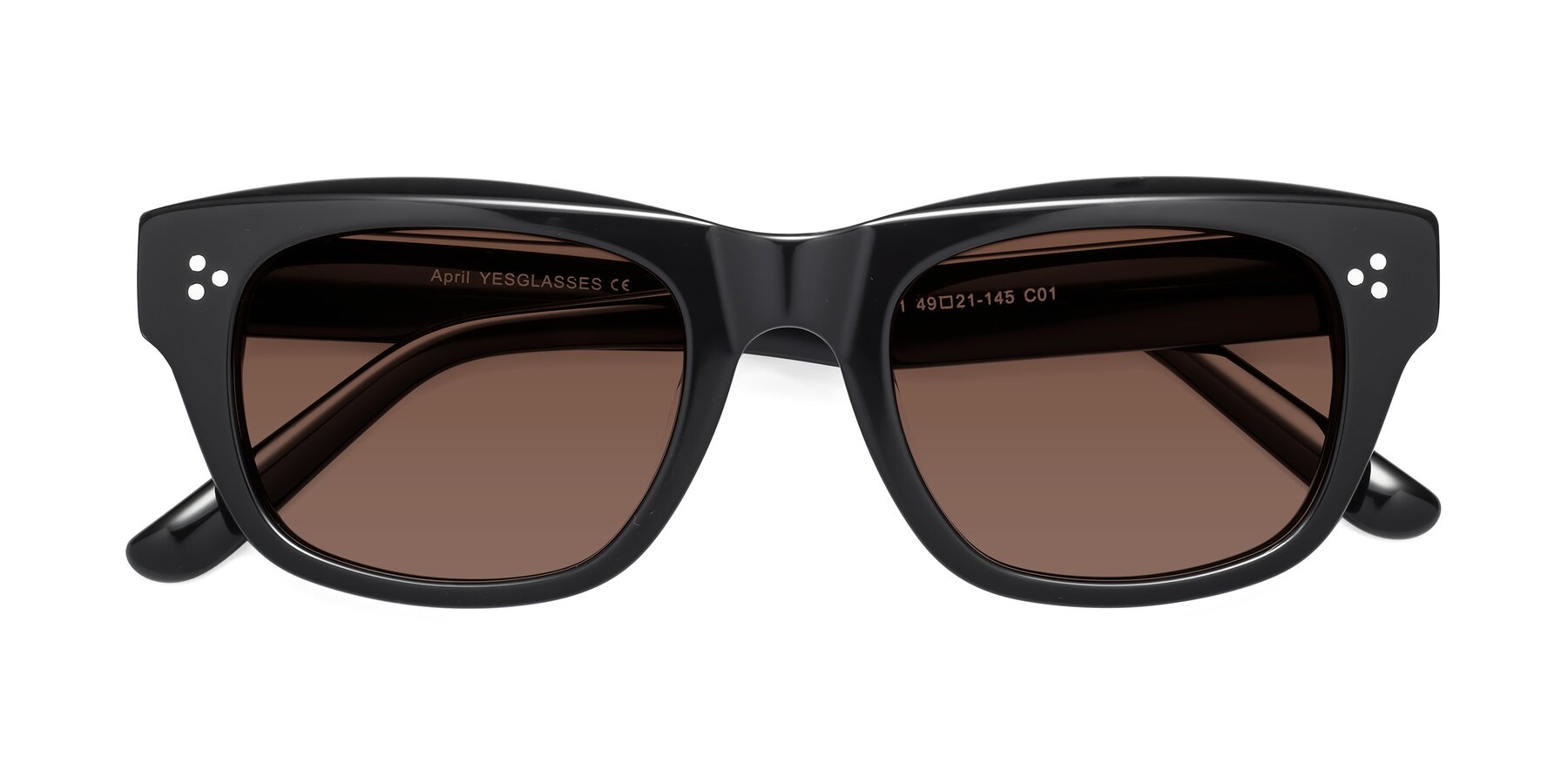 Folded Front of April in Black with Brown Tinted Lenses