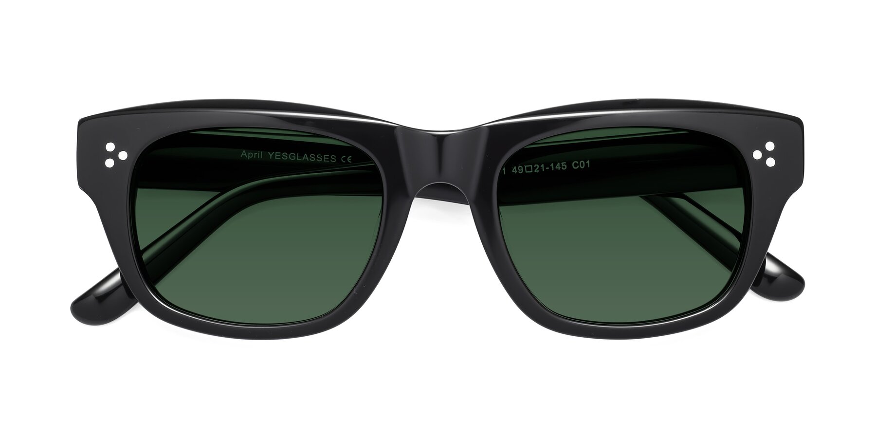 Folded Front of April in Black with Green Tinted Lenses