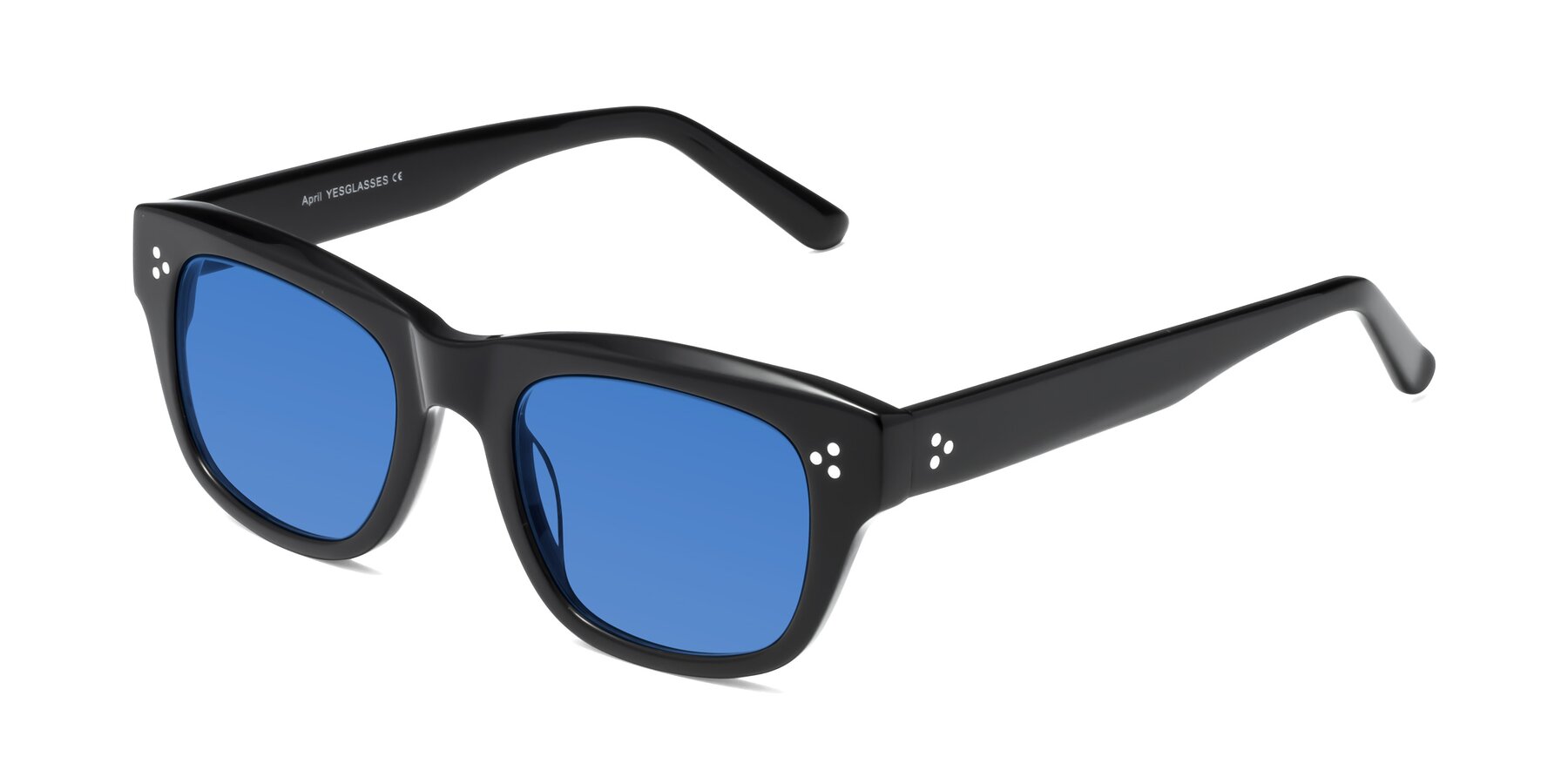 Angle of April in Black with Blue Tinted Lenses
