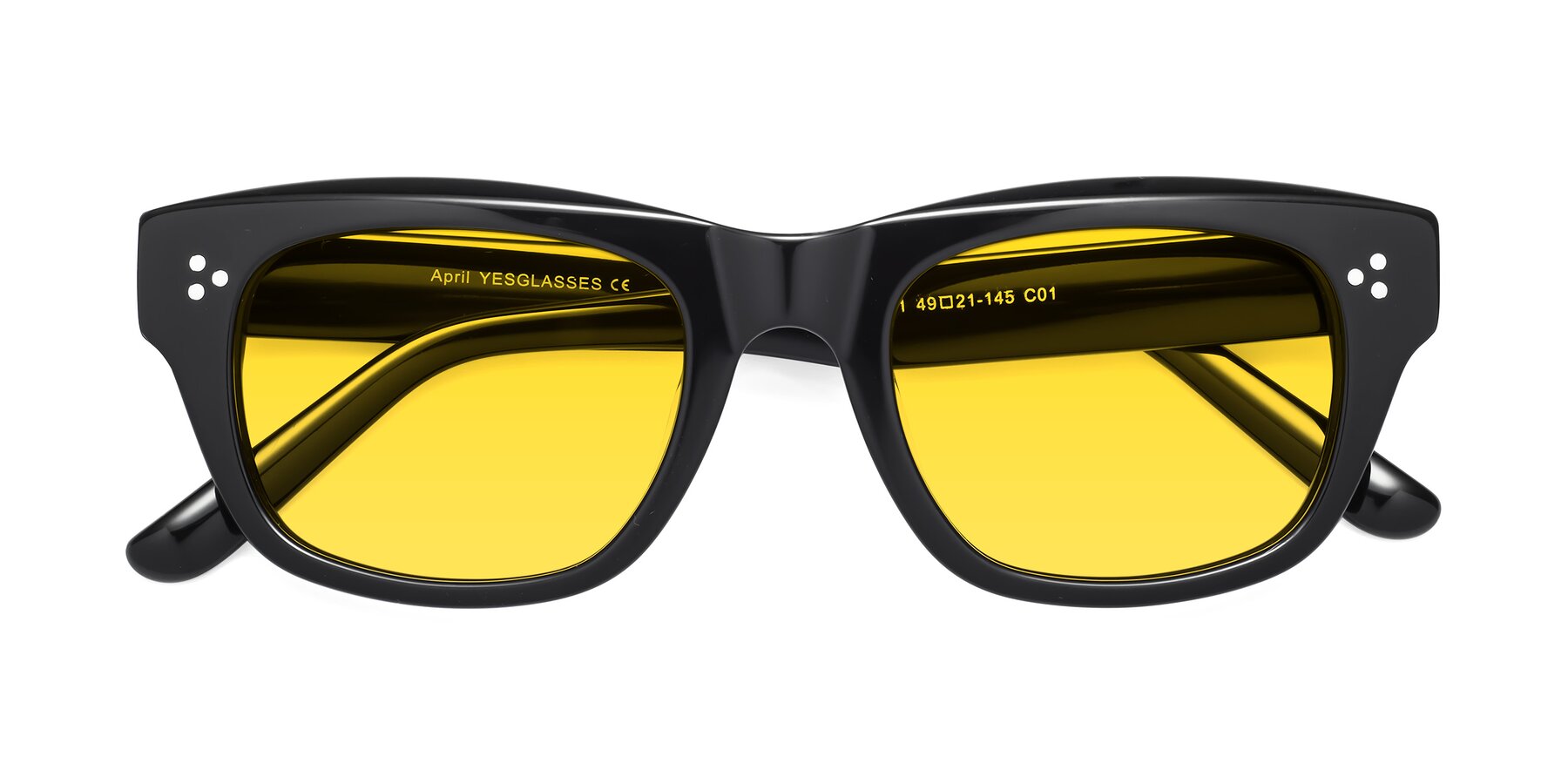 Folded Front of April in Black with Yellow Tinted Lenses