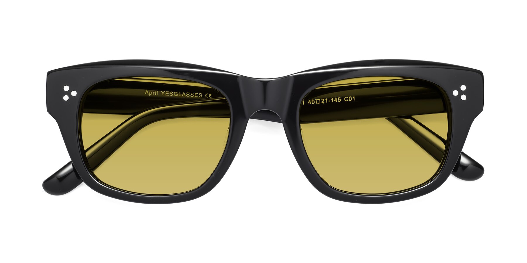 Folded Front of April in Black with Champagne Tinted Lenses