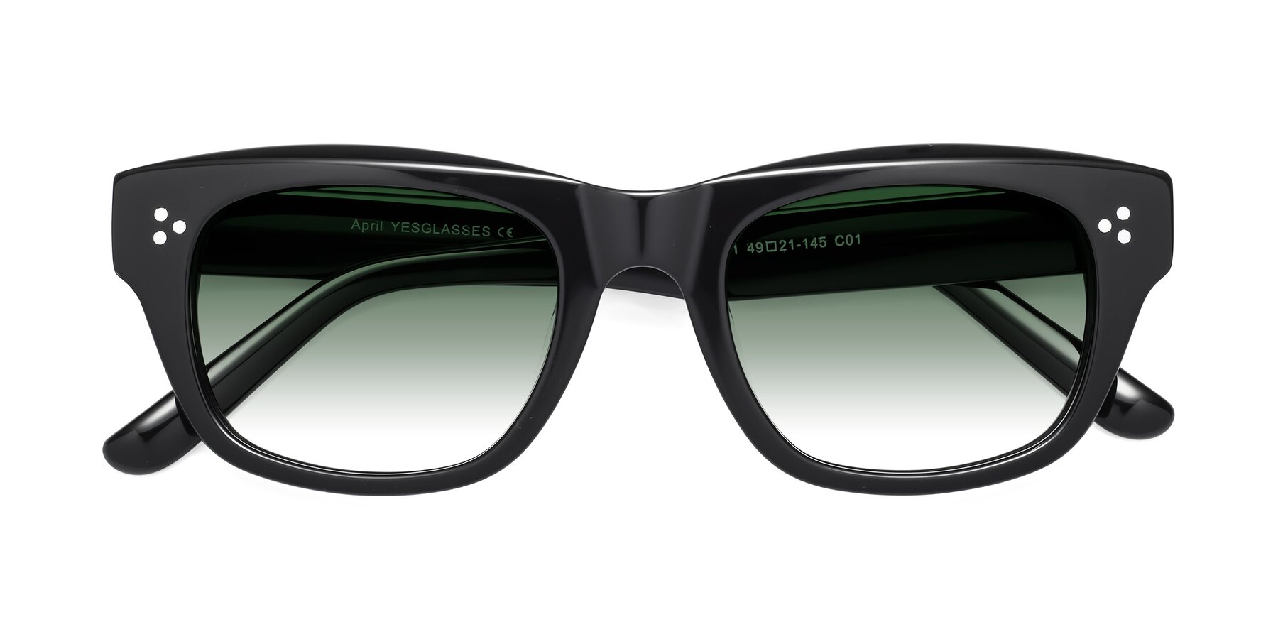 Folded Front of April in Black with Green Gradient Lenses