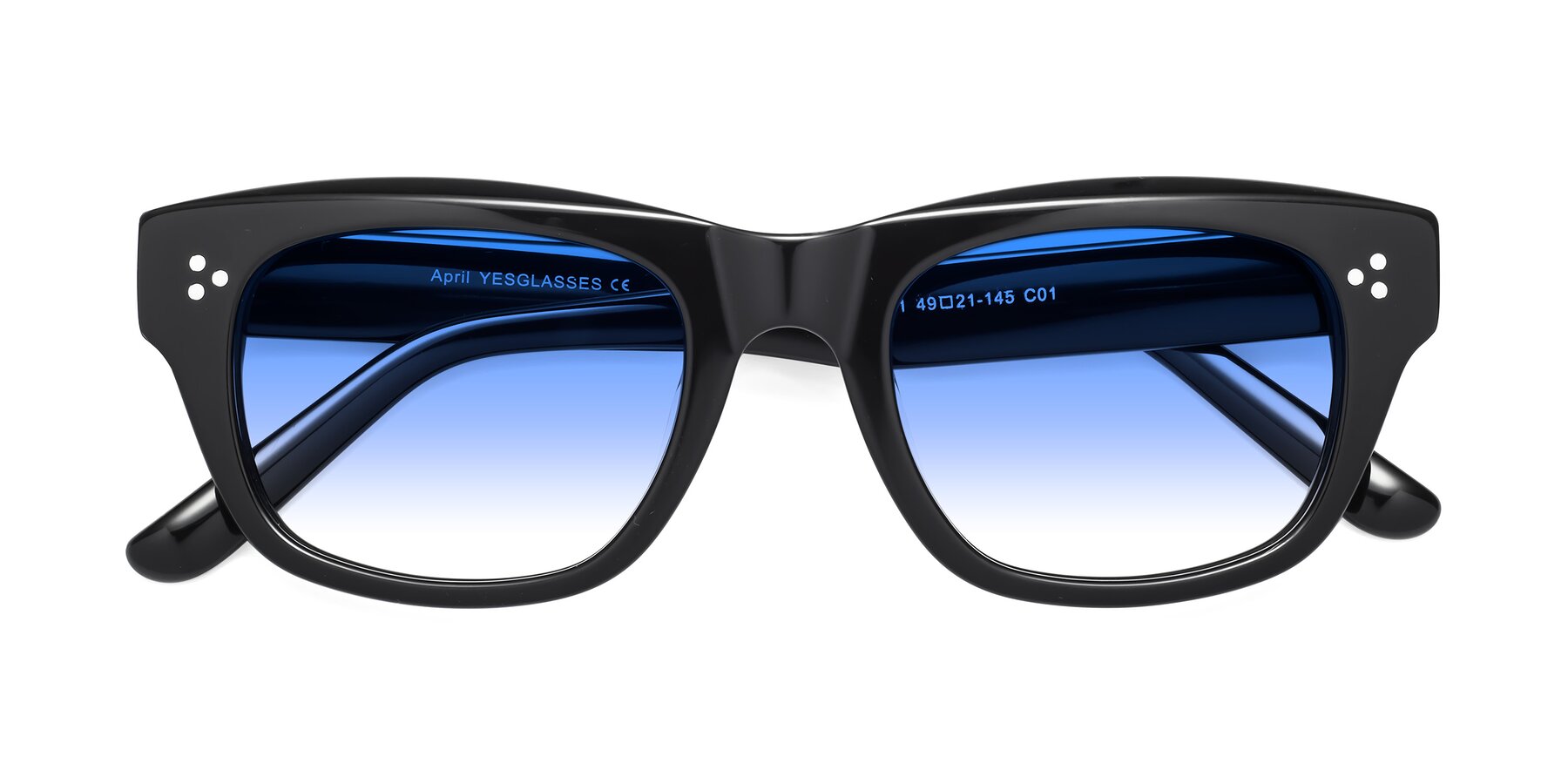 Folded Front of April in Black with Blue Gradient Lenses