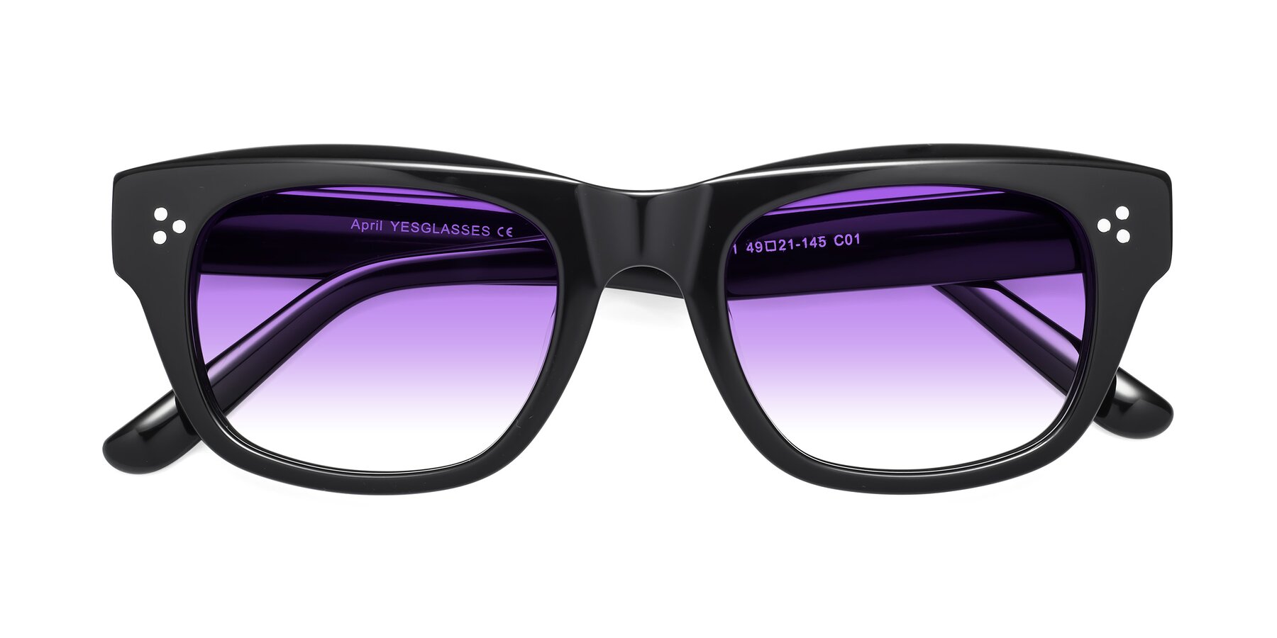 Folded Front of April in Black with Purple Gradient Lenses