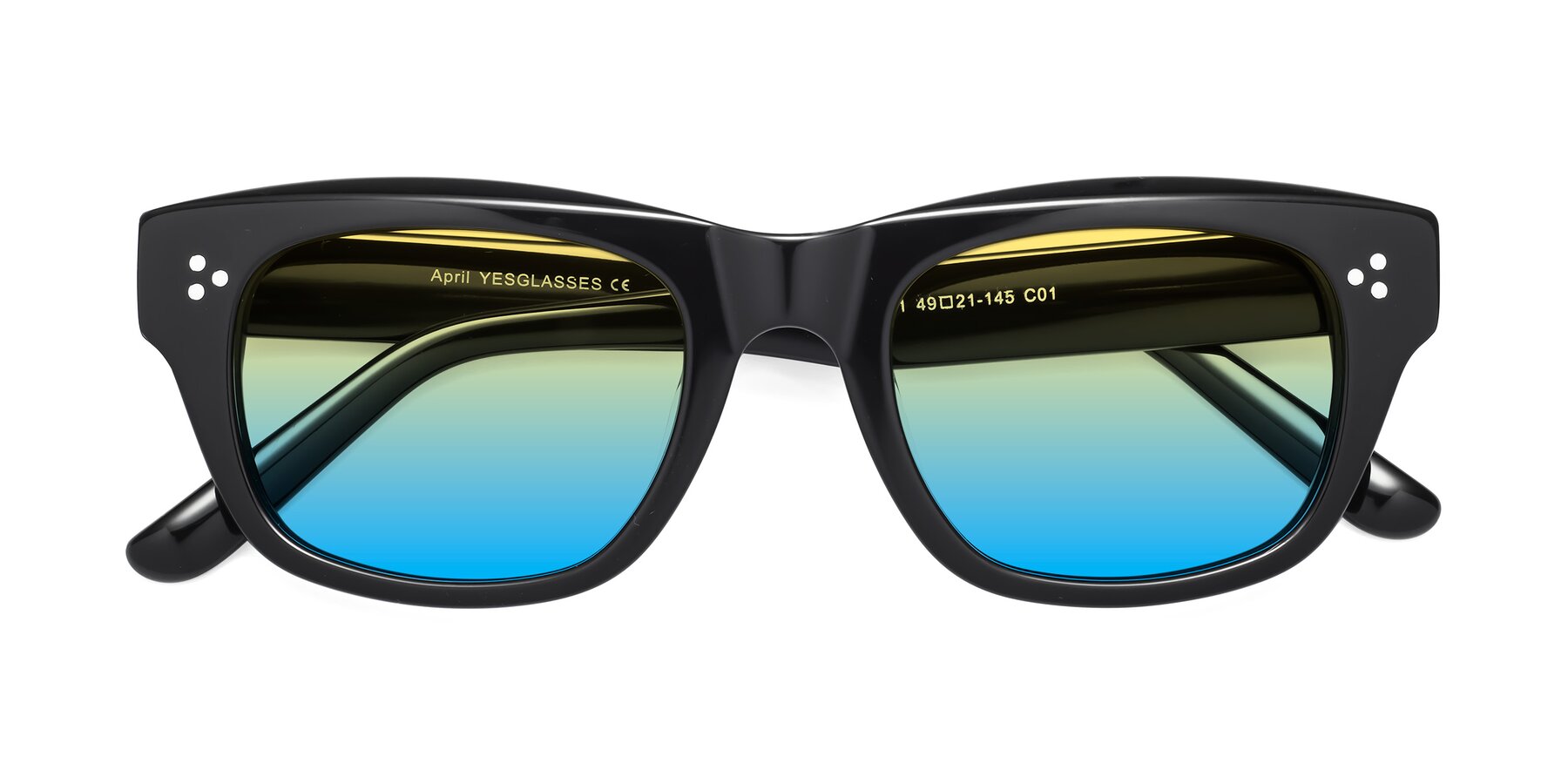 Folded Front of April in Black with Yellow / Blue Gradient Lenses