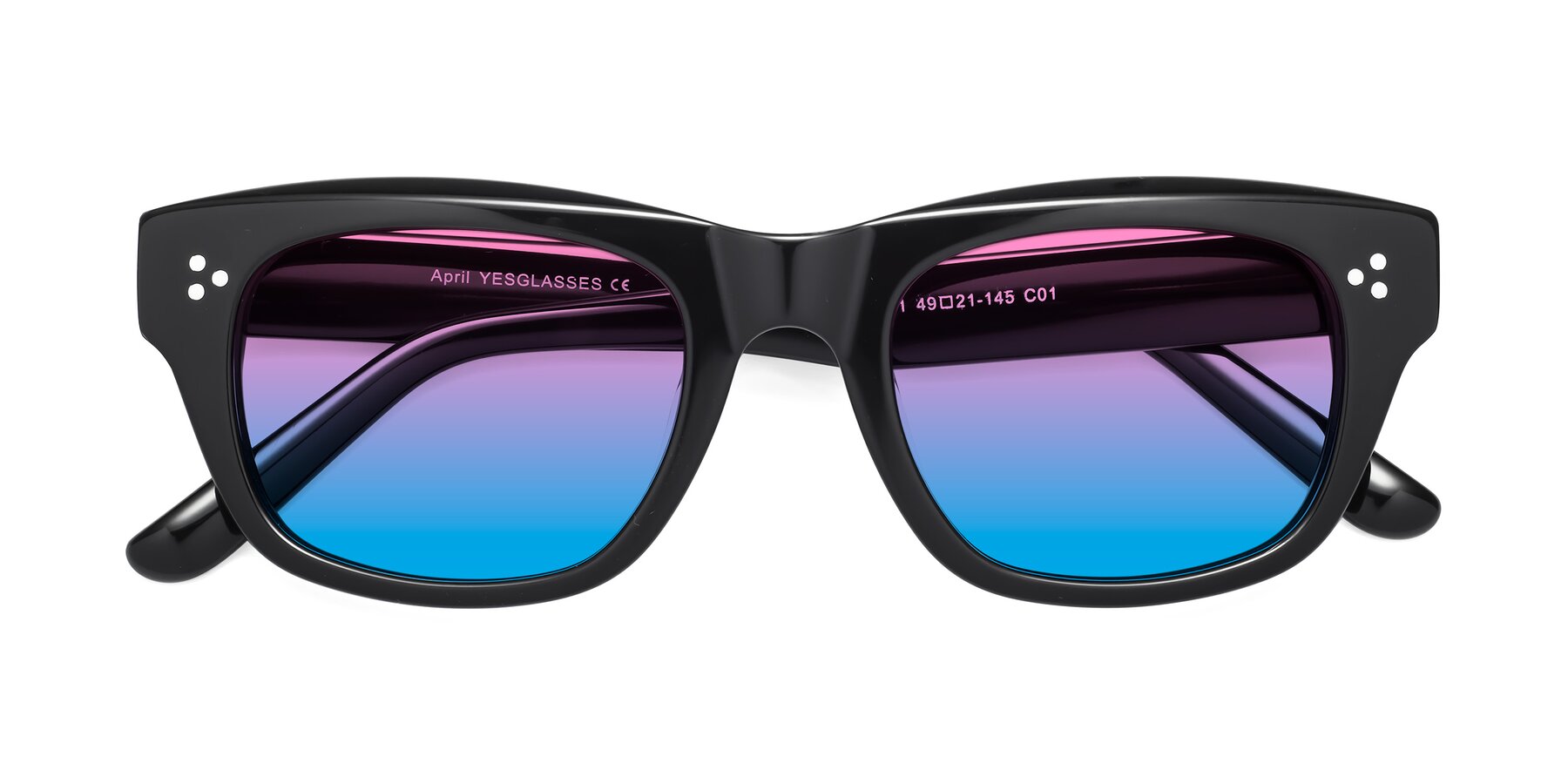 Folded Front of April in Black with Pink / Blue Gradient Lenses