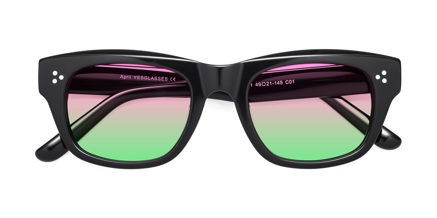 Folded Front of April in Black with Pink / Green Gradient Lenses