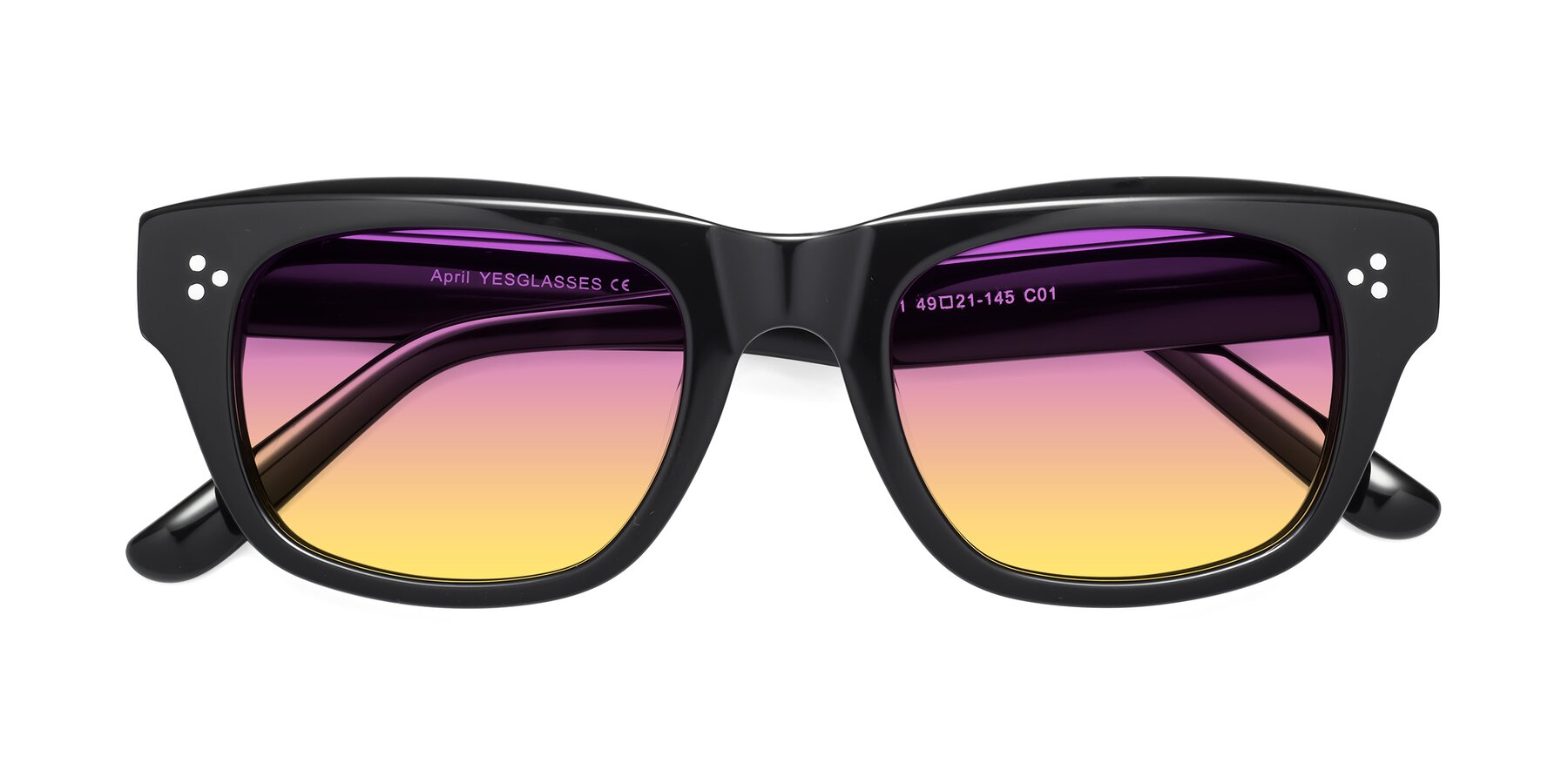 Folded Front of April in Black with Purple / Yellow Gradient Lenses