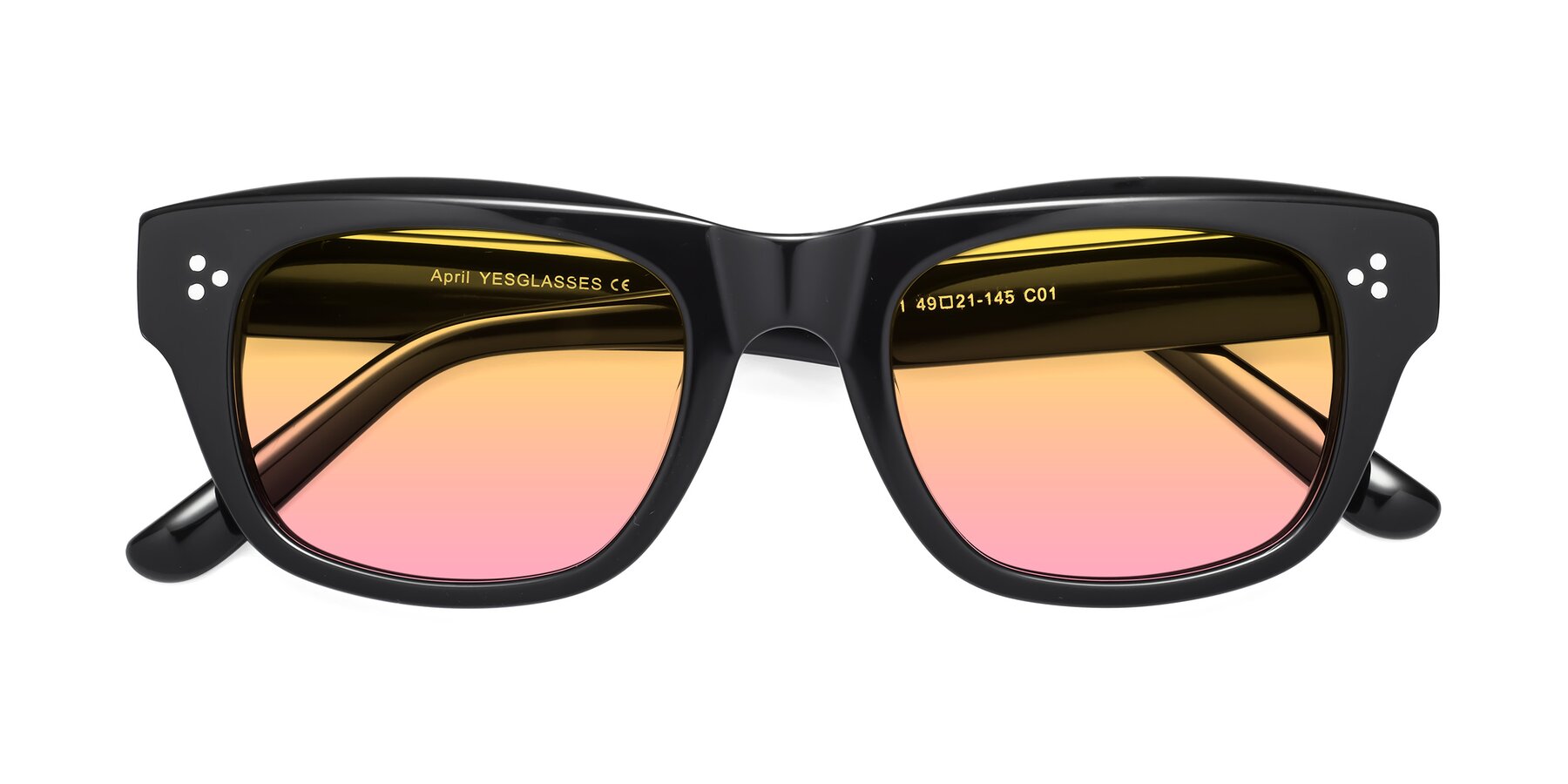 Folded Front of April in Black with Yellow / Pink Gradient Lenses