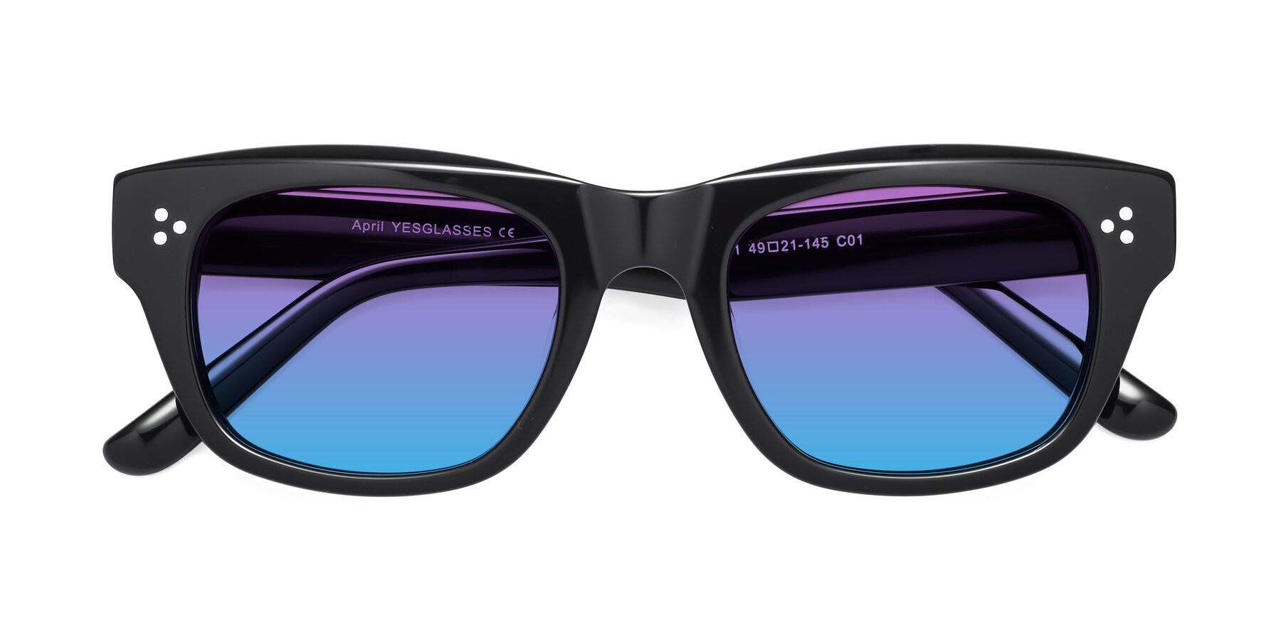 Folded Front of April in Black with Purple / Blue Gradient Lenses