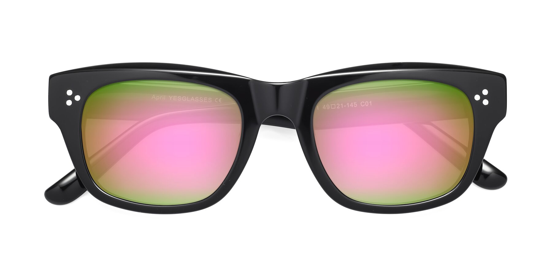 Folded Front of April in Black with Pink Mirrored Lenses