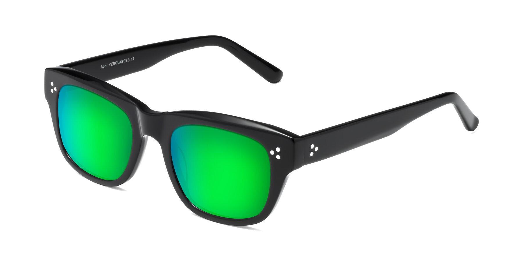 Angle of April in Black with Green Mirrored Lenses