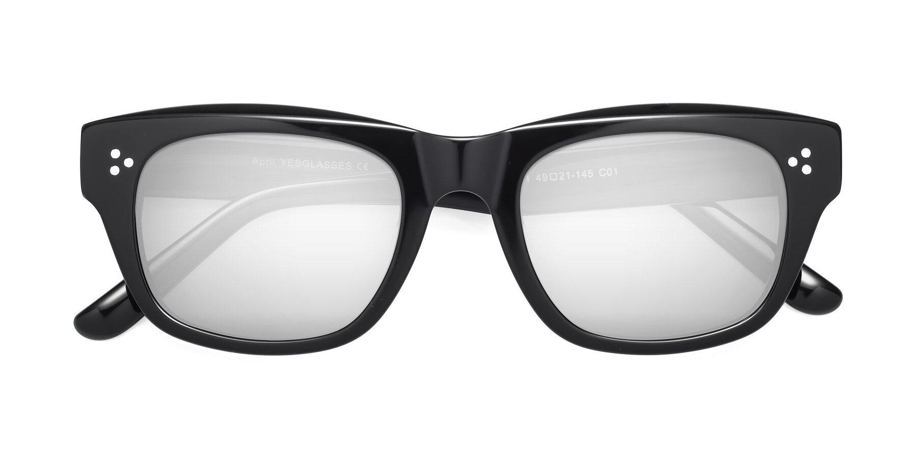 Folded Front of April in Black with Silver Mirrored Lenses