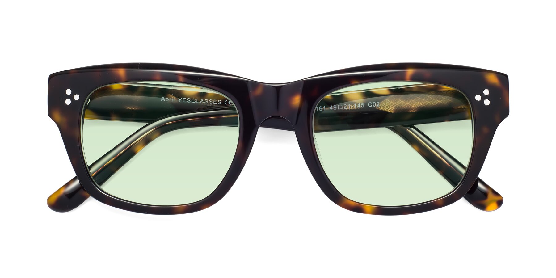 Folded Front of April in Tortoise with Light Green Tinted Lenses