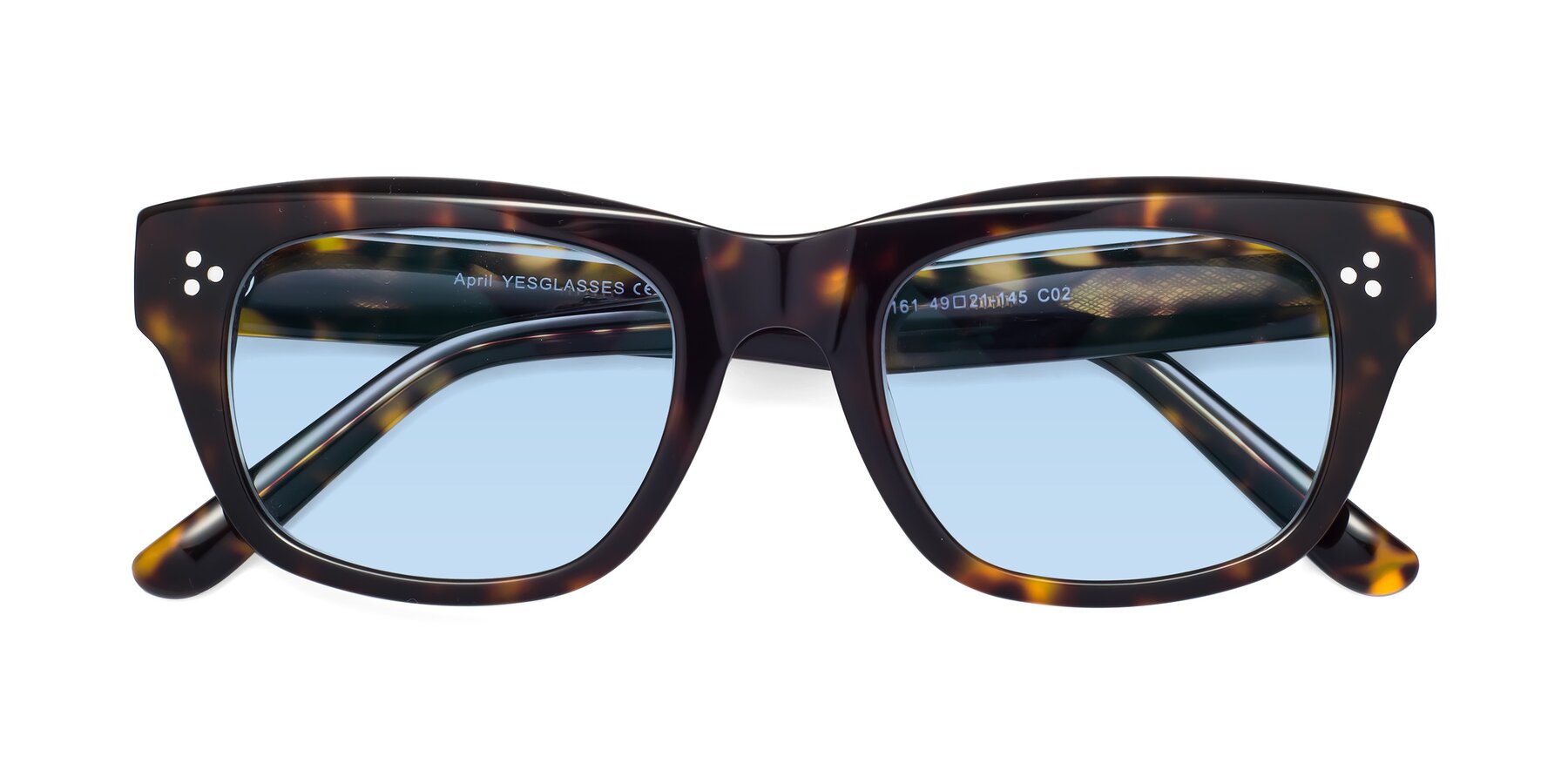 Folded Front of April in Tortoise with Light Blue Tinted Lenses