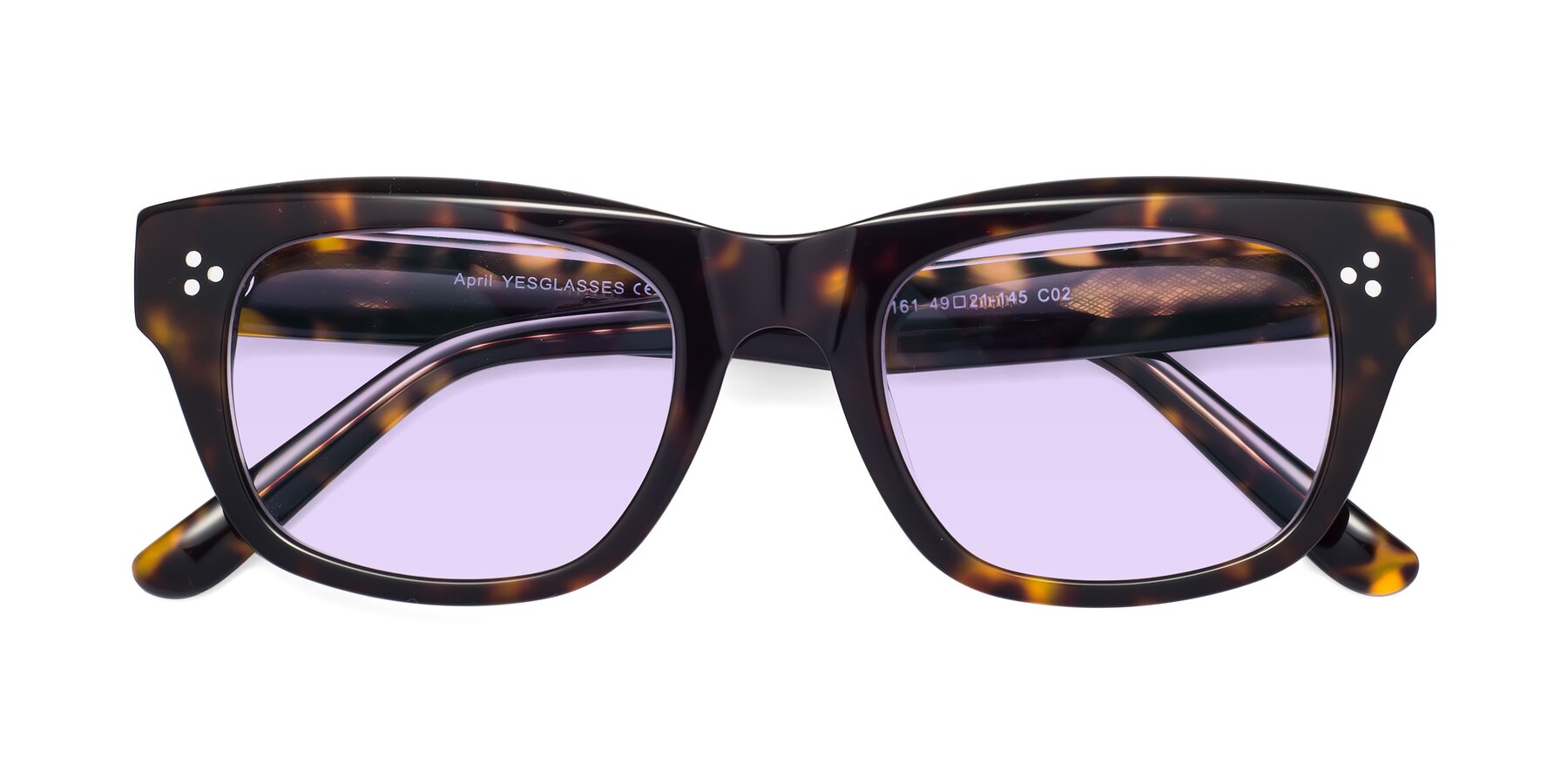 Folded Front of April in Tortoise with Light Purple Tinted Lenses