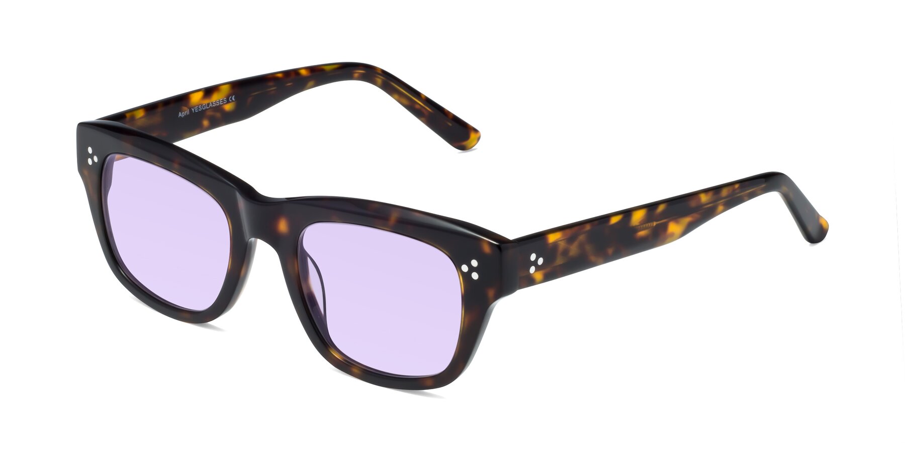 Angle of April in Tortoise with Light Purple Tinted Lenses