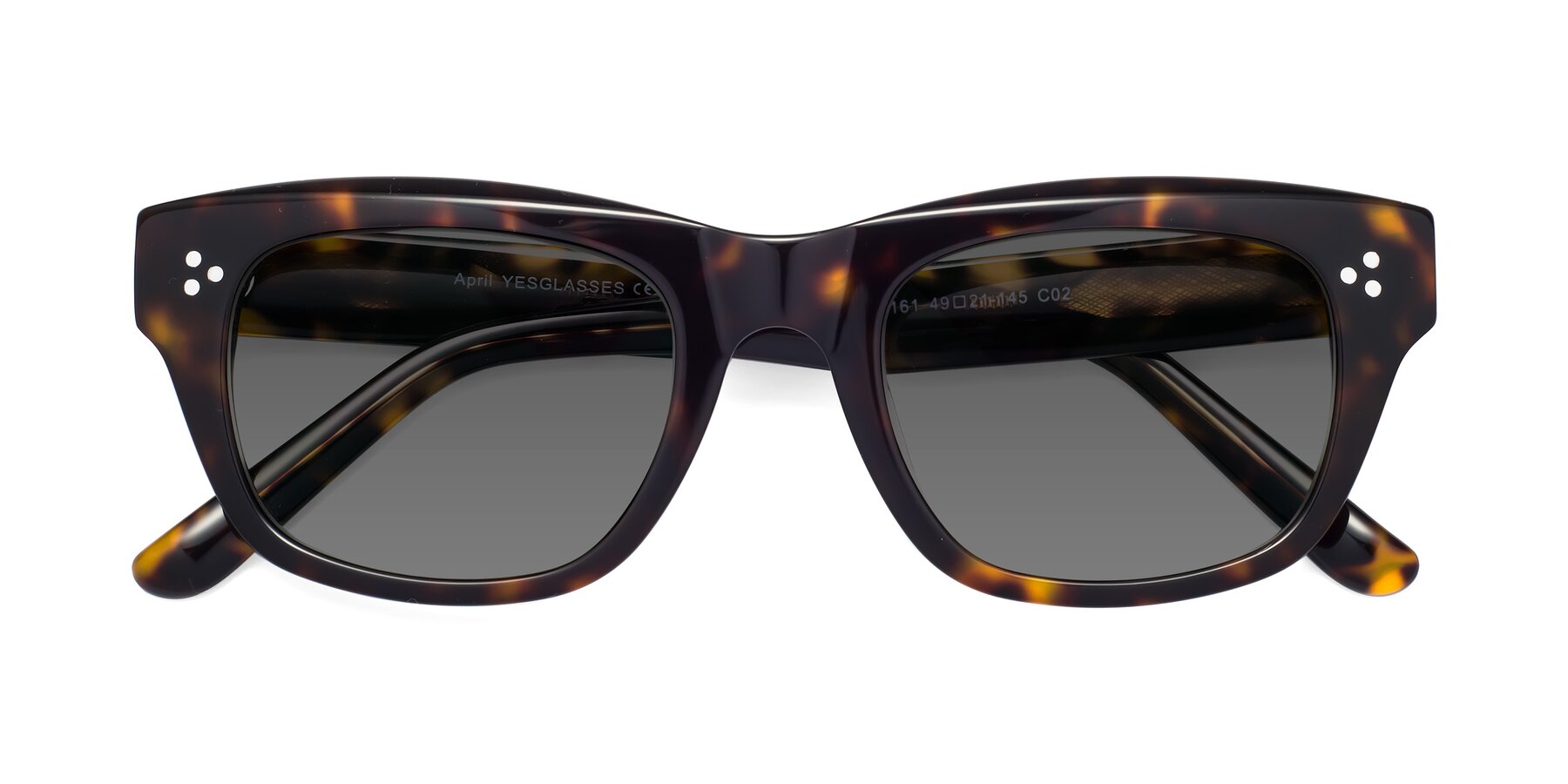Folded Front of April in Tortoise with Medium Gray Tinted Lenses