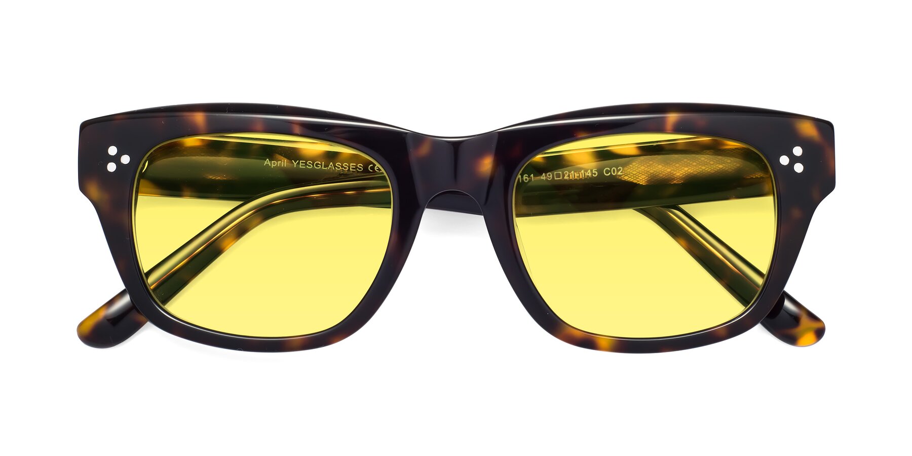 Folded Front of April in Tortoise with Medium Yellow Tinted Lenses