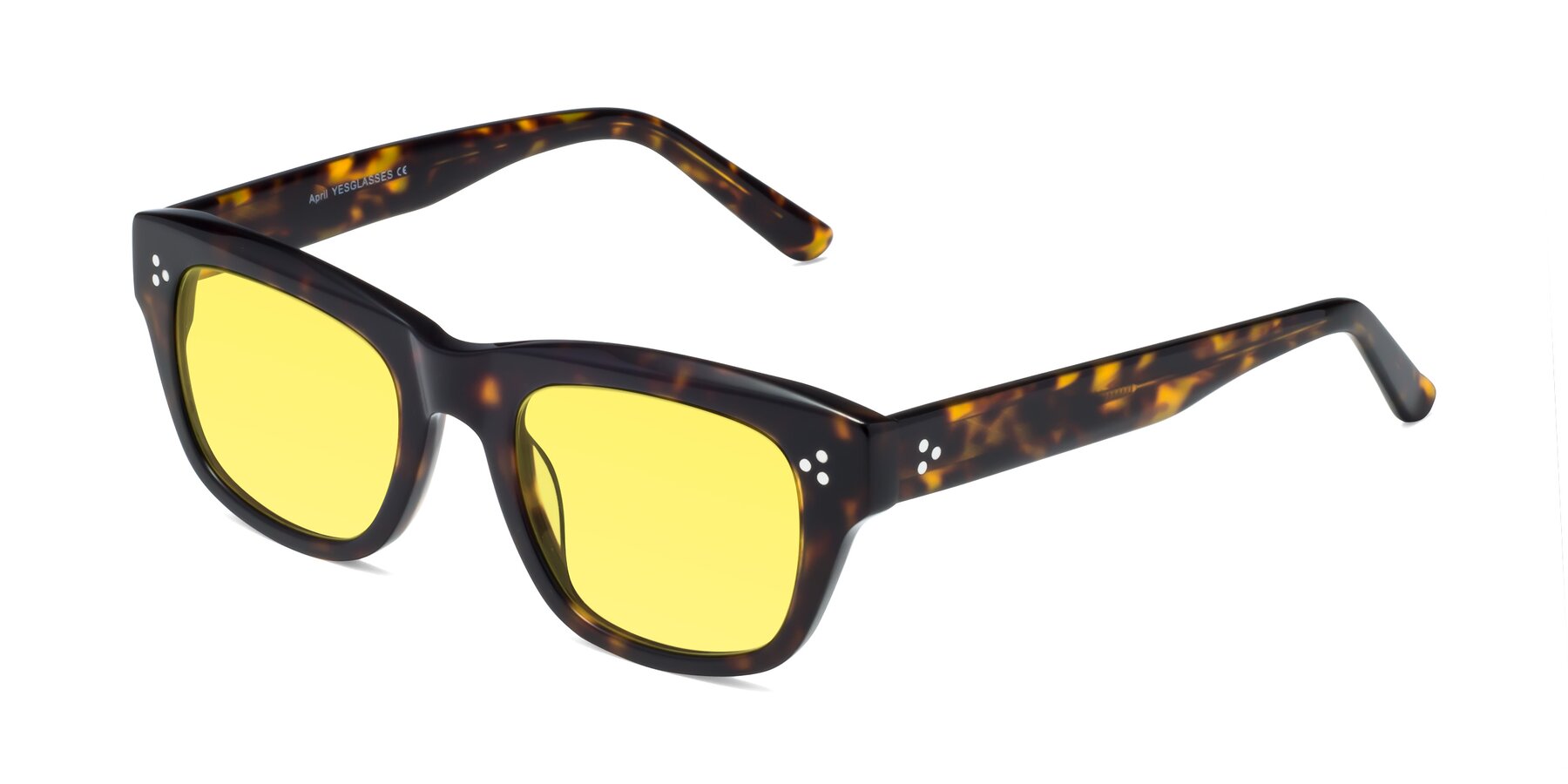 Angle of April in Tortoise with Medium Yellow Tinted Lenses