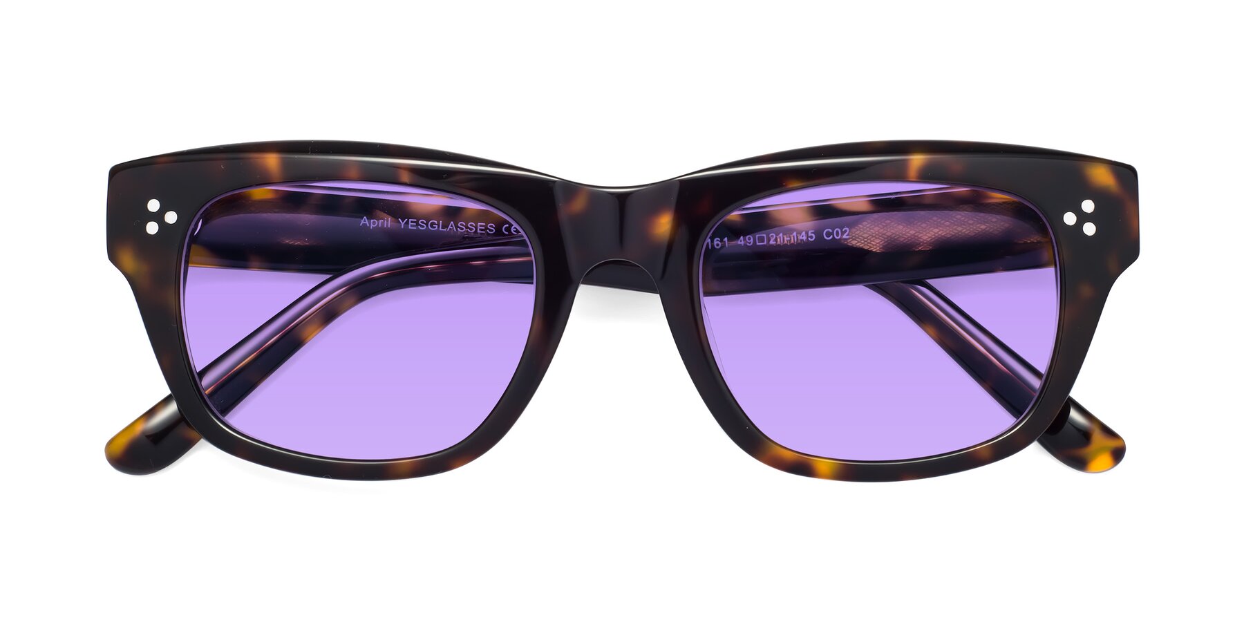 Folded Front of April in Tortoise with Medium Purple Tinted Lenses