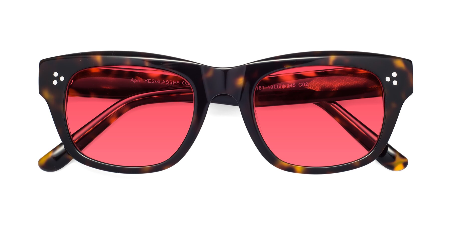 Folded Front of April in Tortoise with Red Tinted Lenses