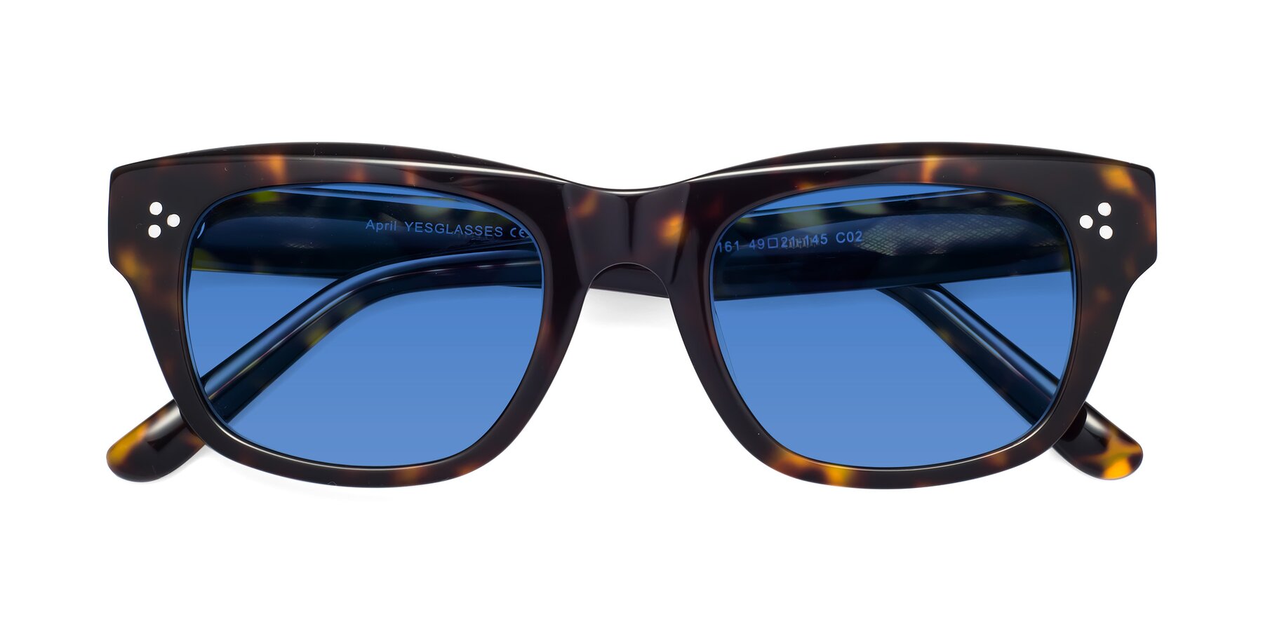 Folded Front of April in Tortoise with Blue Tinted Lenses