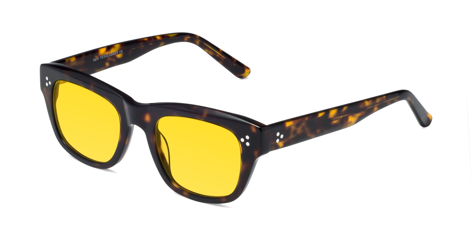 Angle of April in Tortoise with Yellow Tinted Lenses