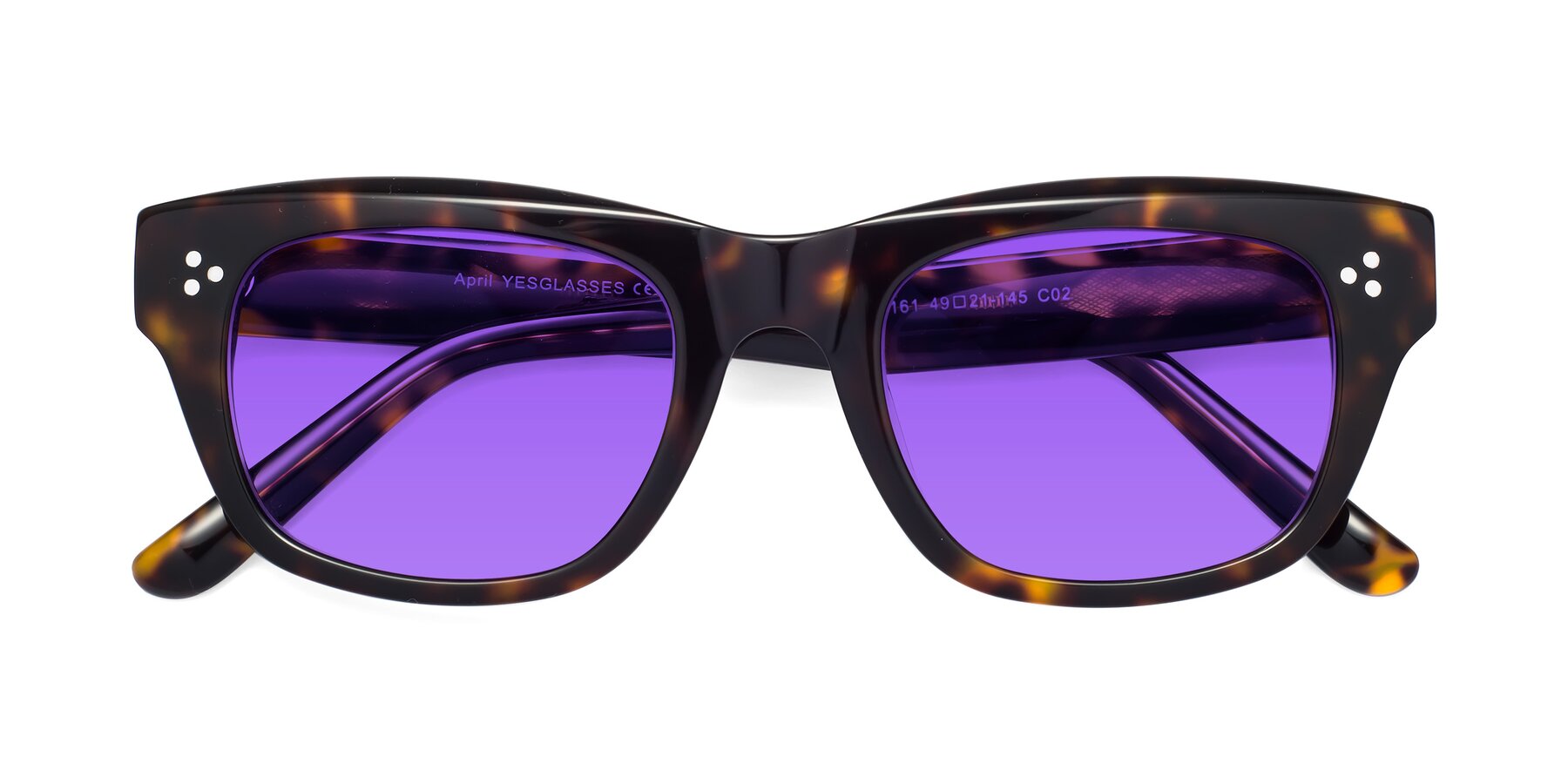 Folded Front of April in Tortoise with Purple Tinted Lenses