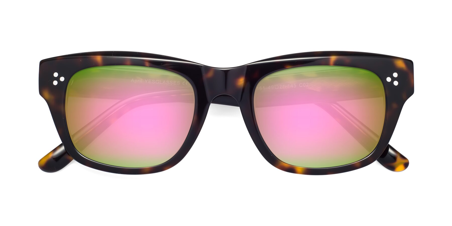 Folded Front of April in Tortoise with Pink Mirrored Lenses