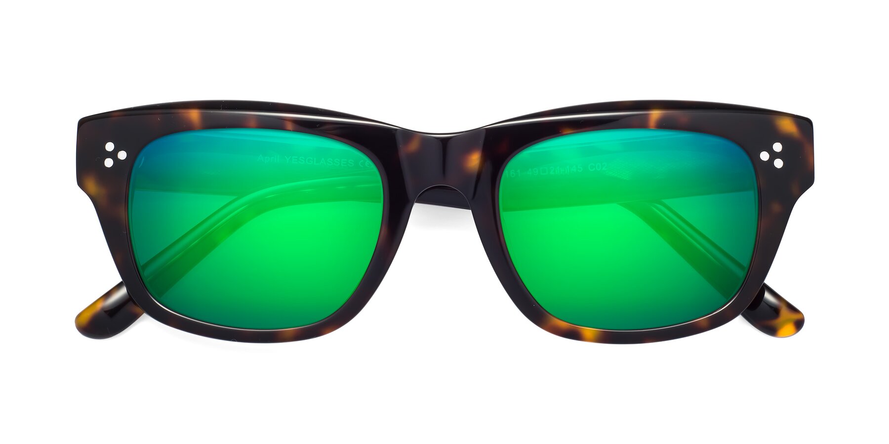 Folded Front of April in Tortoise with Green Mirrored Lenses