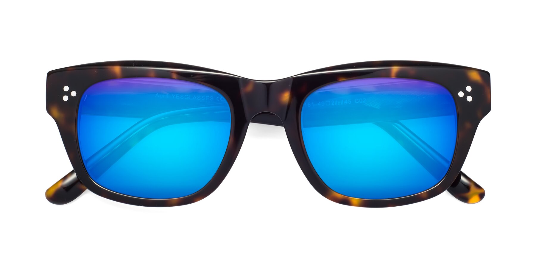 Folded Front of April in Tortoise with Blue Mirrored Lenses