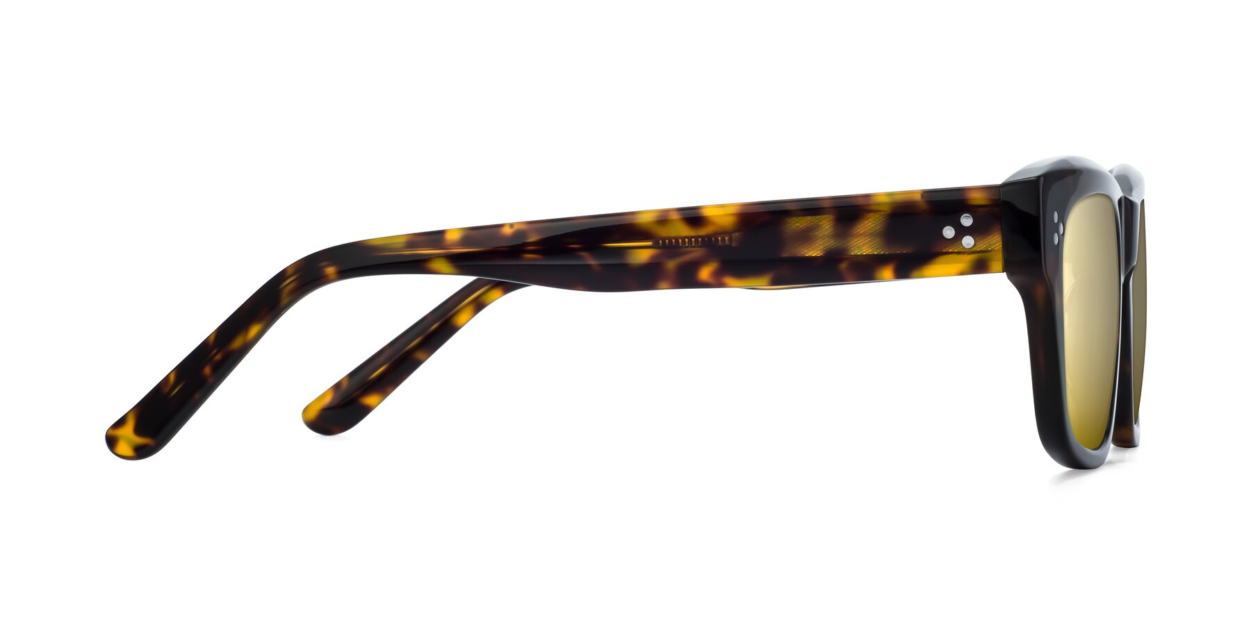 Side of April in Tortoise with Gold Mirrored Lenses