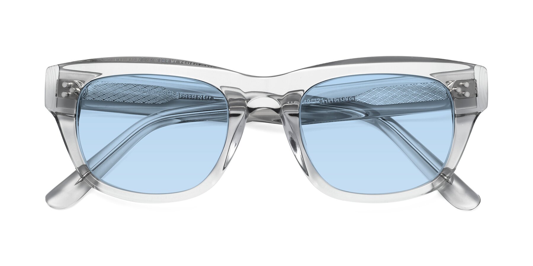 Folded Front of April in Clear with Light Blue Tinted Lenses