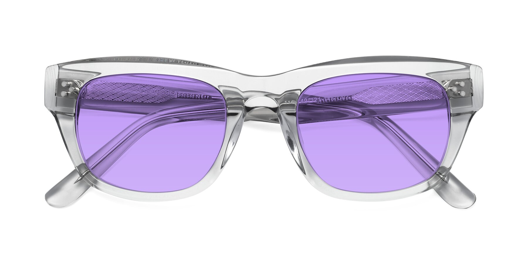 Folded Front of April in Clear with Medium Purple Tinted Lenses