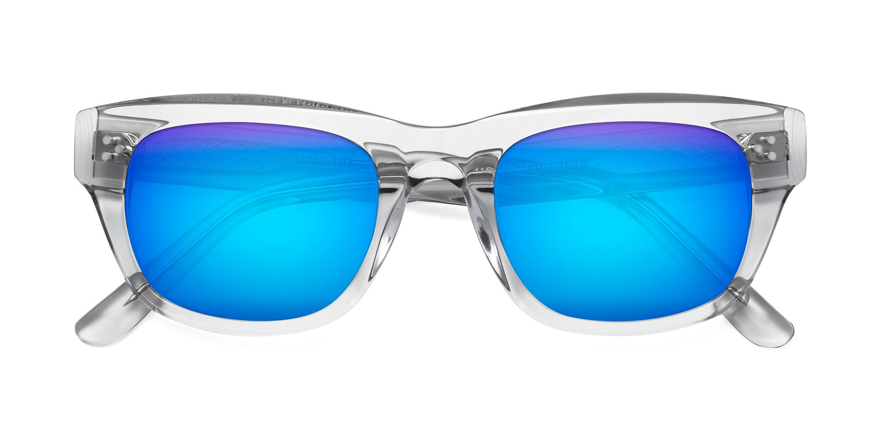 Folded Front of April in Clear with Blue Mirrored Lenses