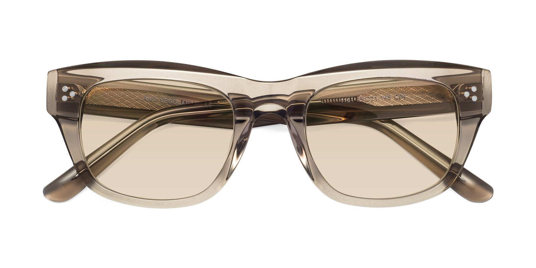 Folded Front of April in Amber with Light Brown Tinted Lenses