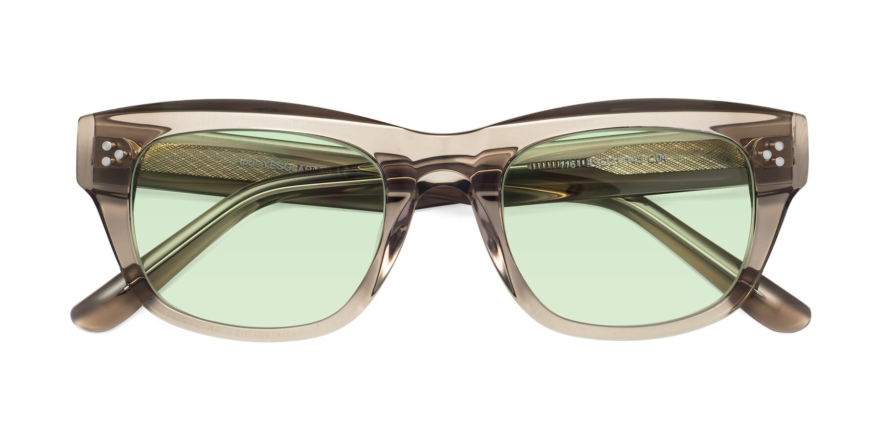 Folded Front of April in Amber with Light Green Tinted Lenses