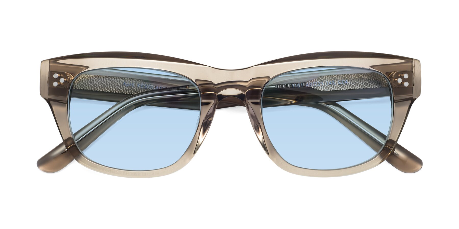 Folded Front of April in Amber with Light Blue Tinted Lenses