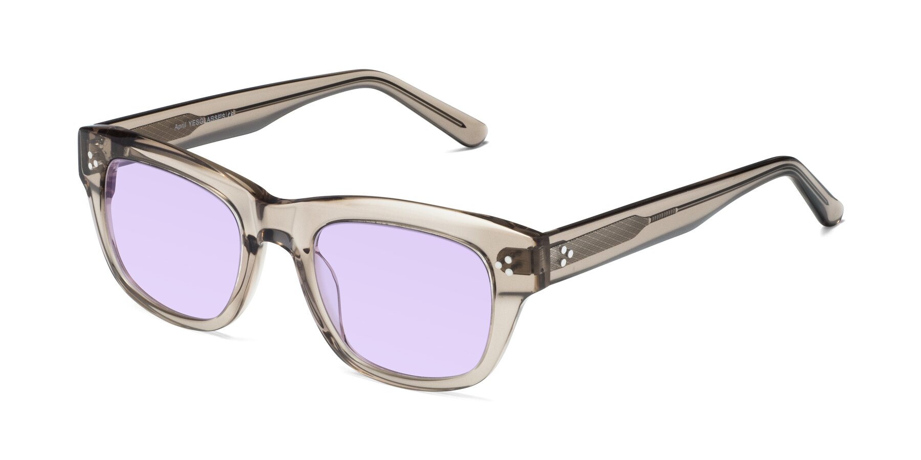 Angle of April in Amber with Light Purple Tinted Lenses