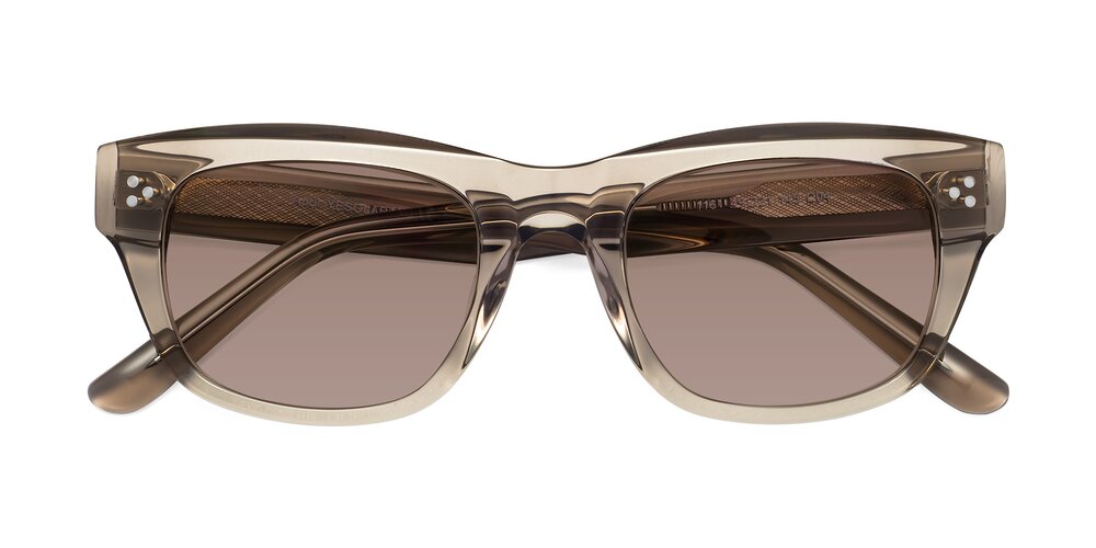 Translucent Brown Wayfarer Keyhole Bridge Acetate Tinted Sunglasses With Green Sunwear Lenses 