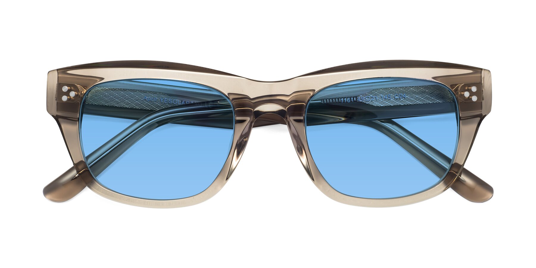 Folded Front of April in Amber with Medium Blue Tinted Lenses